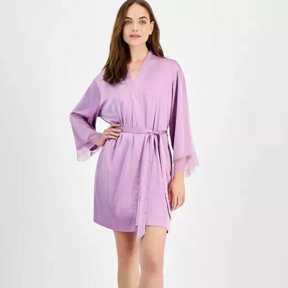 I.N.C. International Concepts Lace-Trim Stretch Satin Robe Fragrant Lilac NWT - Picture 2 of 8